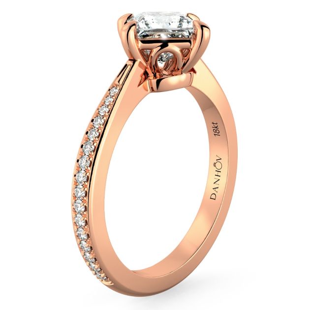 Danhov Classico Princess Cut Ladies Engagement Ring in 18k Rose Gold