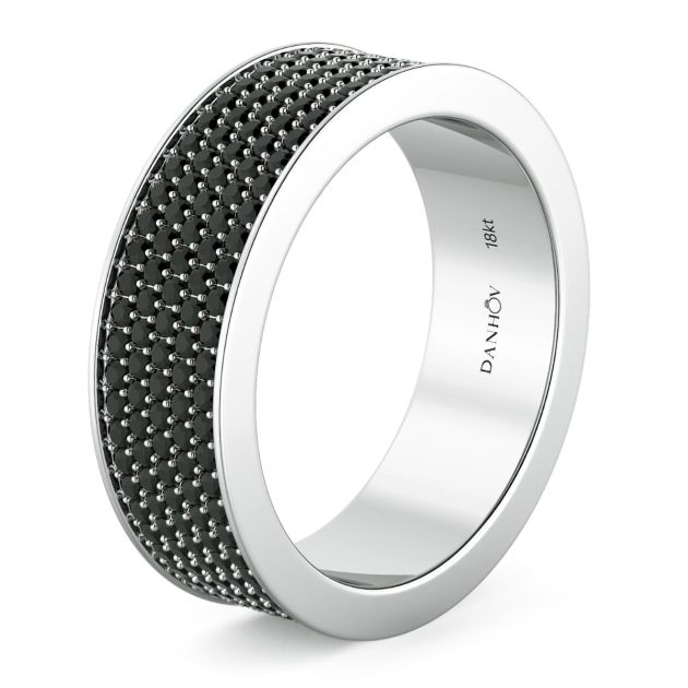 Norme de Danhov Flat Black Diamond Wedding Band for Men in 14k White Gold