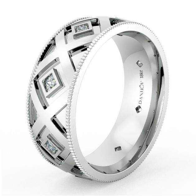 Danhov Classico Flat Diamond Wedding Band for Men in 14k White Gold