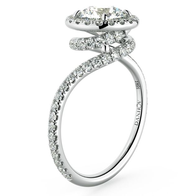 Danhov Abbraccio Swirl Diamond Engagement Ring in 18k White Gold