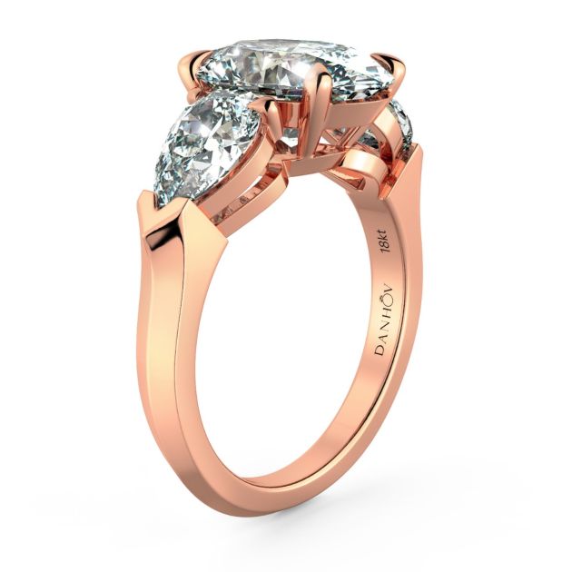 Norme de Danhov Three Stone Engagement Ring in 18k Rose Gold