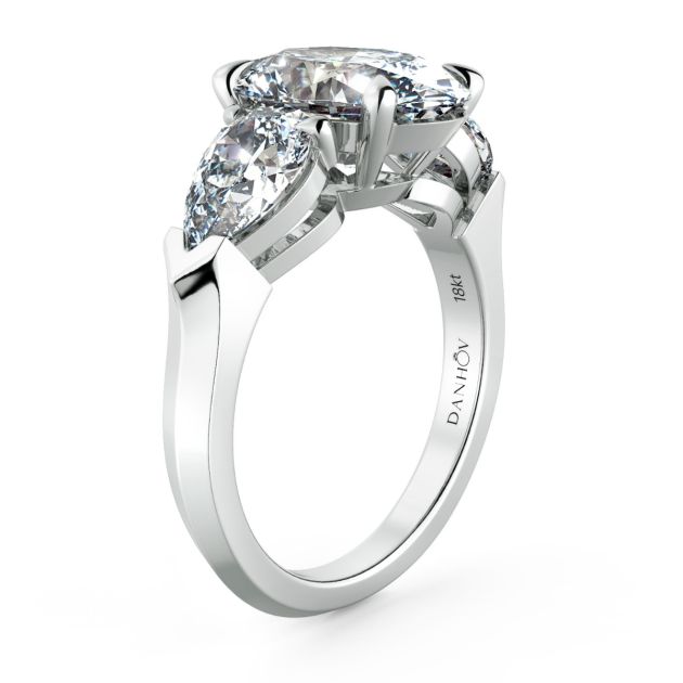 Norme de Danhov Three Stone Engagement Ring in 18k White Gold