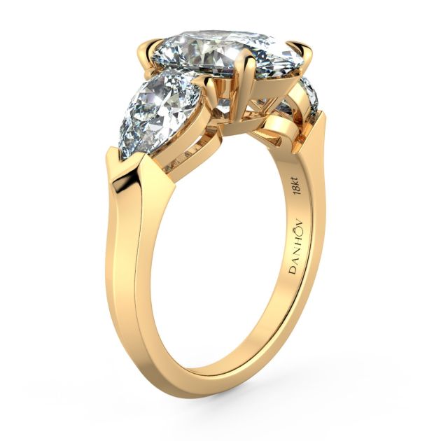 Norme de Danhov Three Stone Engagement Ring in 14k Yellow Gold