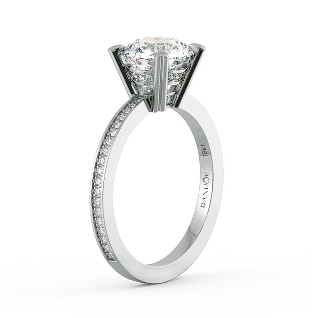 Danhov Classico Round Cut Ladies Engagement Ring in 14k White Gold