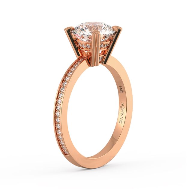 Danhov Classico Round Cut Ladies Engagement Ring in 18k Rose Gold