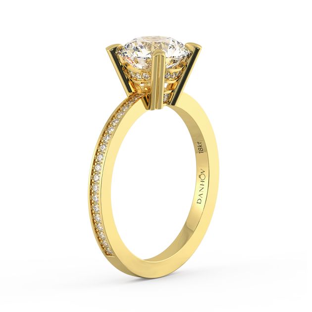 Danhov Classico Round Cut Ladies Engagement Ring in 14k Yellow  Gold