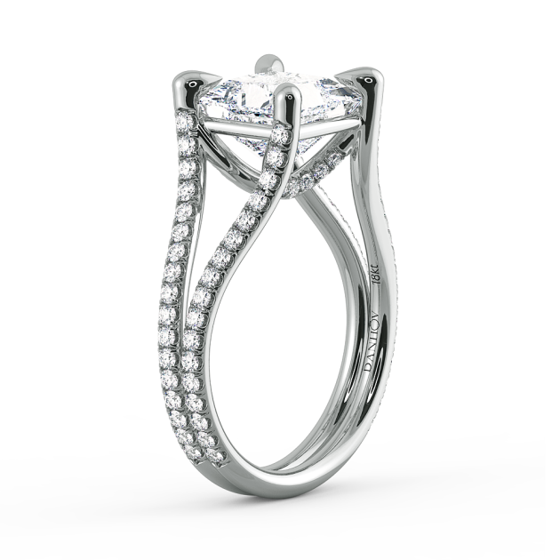 Danhov Per lei Double Shank Princess Cut Engagement Ring in 14k White Gold