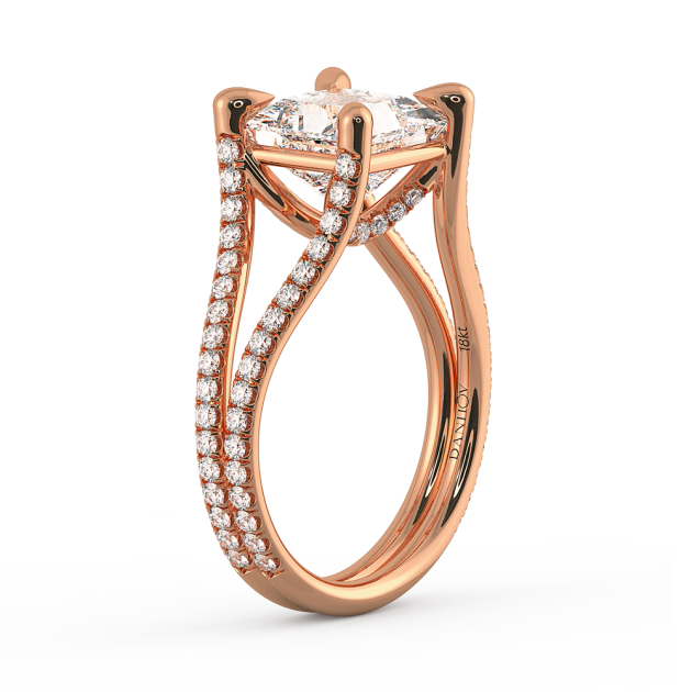 Danhov Per lei Double Shank Princess Cut Engagement Ring in 14k Rose Gold