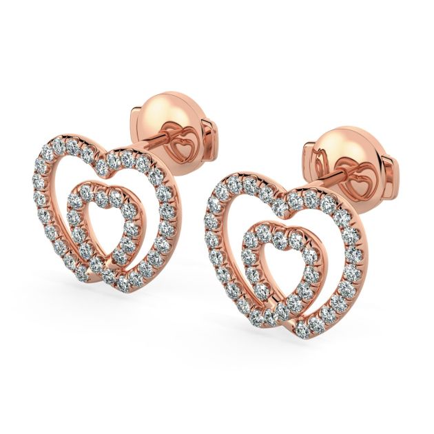 Norme de Danhov Double Heart Diamond Earrings in 14k Rose Gold