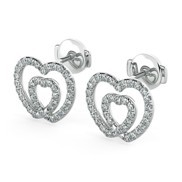 Norme de Danhov Double Heart Diamond Earrings in 18k White Gold