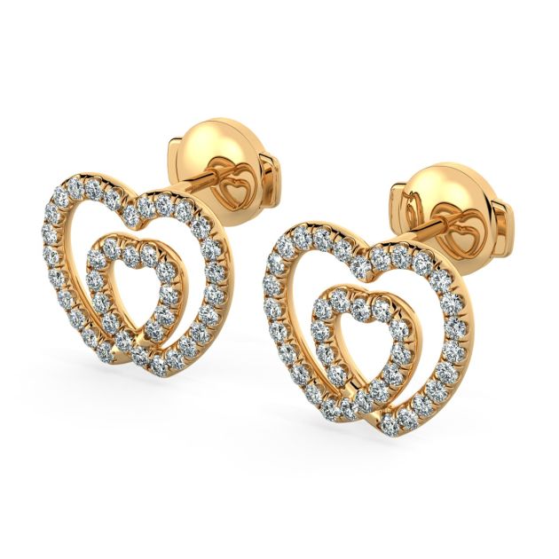 Norme de Danhov Double Heart Diamond Earrings in 14k Yellow Gold
