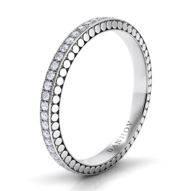 Danhov Tubetto Diamond Wedding Band for Women in 14k White Gold
