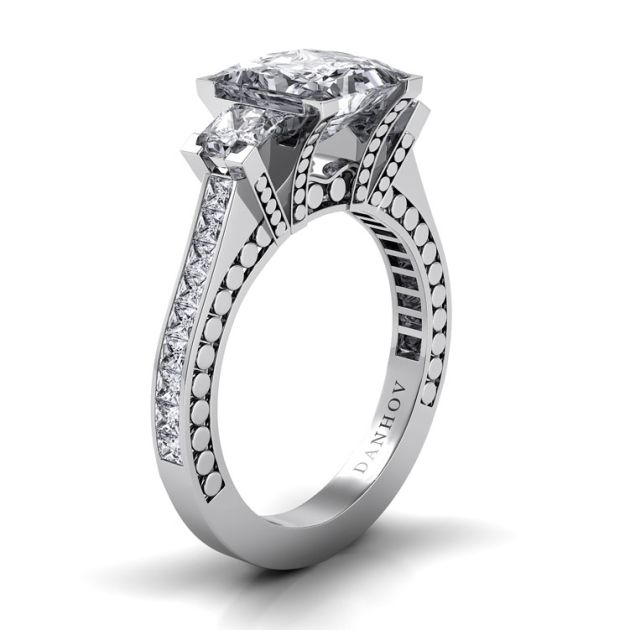 Danhov Tubetto Three Stone Engagement Ring in 14k White Gold