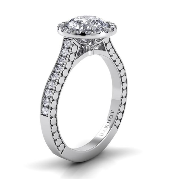 Danhov Tubetto Halo Engagement Ring in Platinum in 14k White Gold