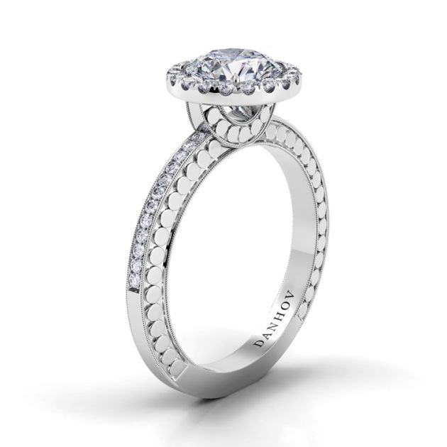 Danhov Tubetto Engagement Ring Halo Design in 14k White Gold