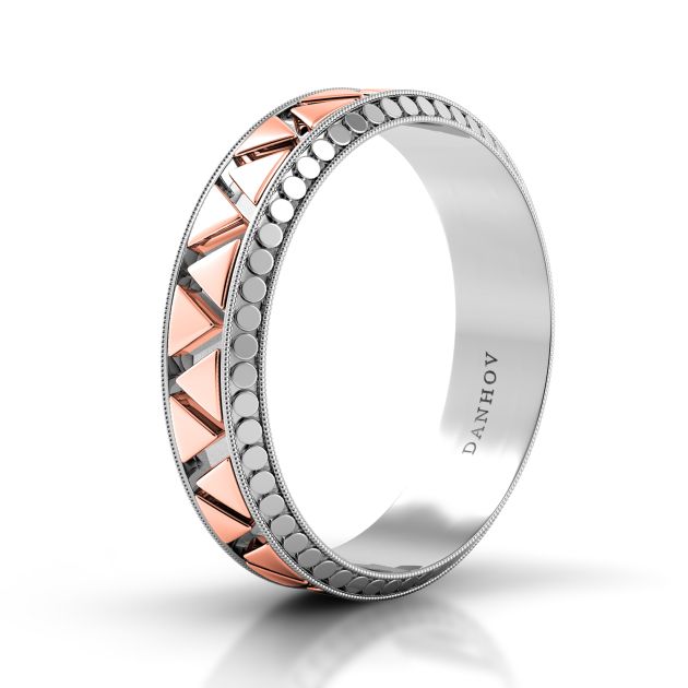 Danhov Tubetto Red  Domed Men's Wedding Band in 14k White Gold