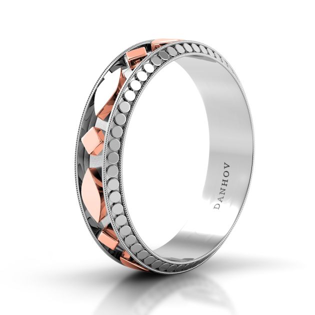 Danhov Tubetto Red  Domed Men's Wedding Band in 14k White Gold