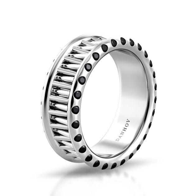Danhov Tubetto Men's Black Diamond Wedding Ring  in 14k White Gold