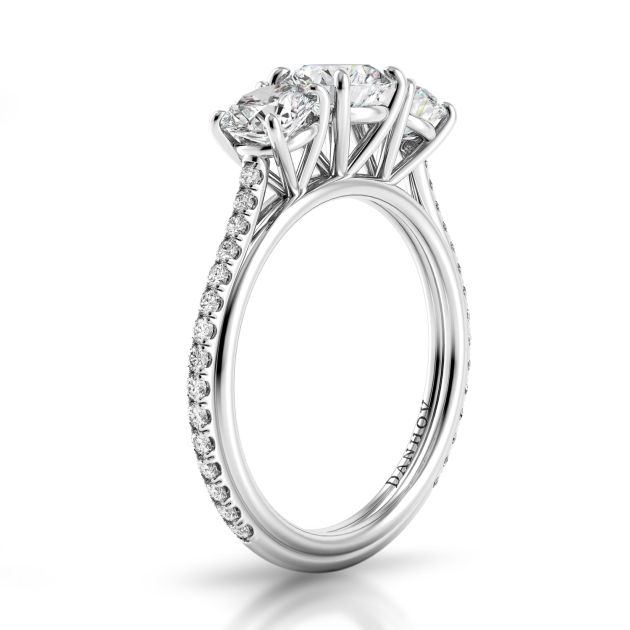 Danhov Unito Three Stone Engagement Ring in 14k White Gold