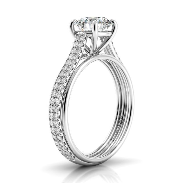 Danhov Unito Handcrafted Single Shank Double Row Diamond Engagement Ring in 14k White Gold