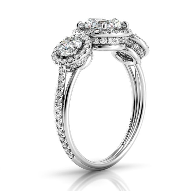 Danhov Unito Three Stone Diamond Engagement Ring in 14k White Gold