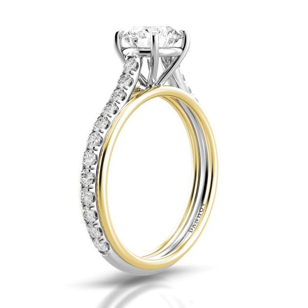 Danhov Unito Two-Tone Triple Shank Diamond Engagement Ring in 18k Yellow Gold