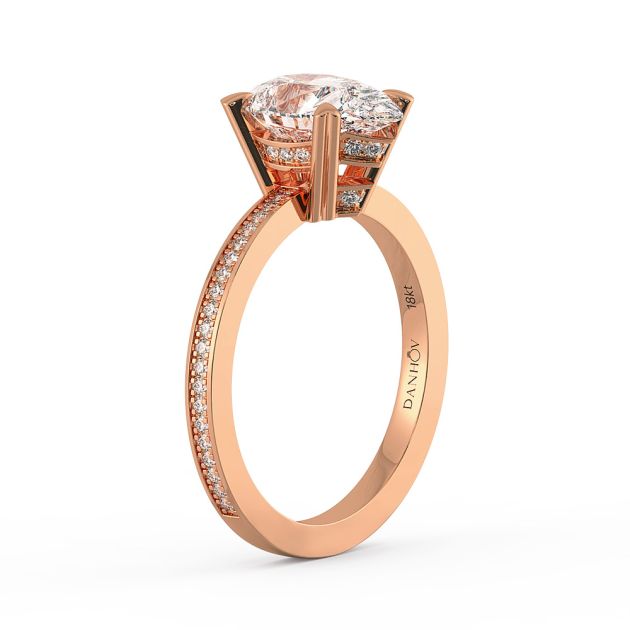 Danhov Classico Pear Cut Ladies Engagement Ring in 14k Rose Gold