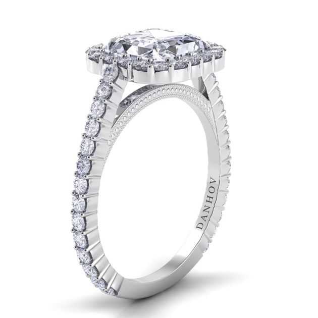 Danhov Carezza Single Shank Ascher Engagement Ring in 14k White Gold