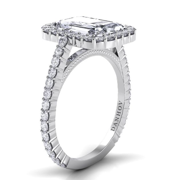 Danhov Carezza Emerald Cut Engagement Ring in 14k White Gold