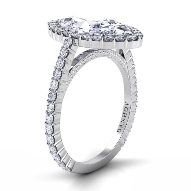Danhov Carezza Single Shank Marquise Engagement Ring in 14k White Gold