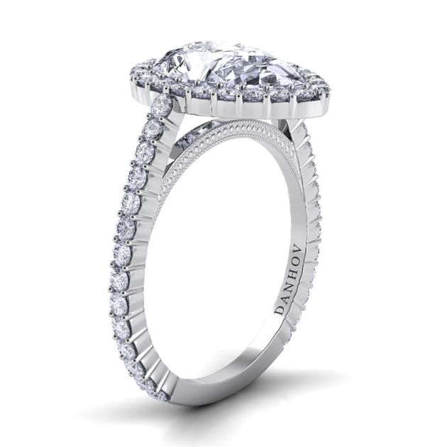Danhov Carezza Single Shank Pear Shaped Cut Engagement Ring in 14k White Gold