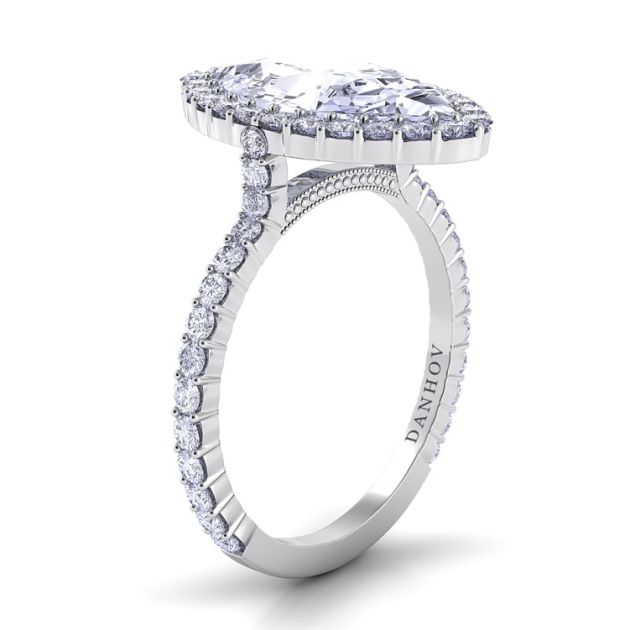 Danhov Carezza Single Shank Marquise Engagement Ring in 14k White Gold