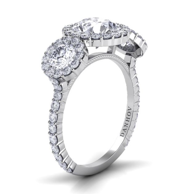 Danhov Carezza Three Stone Engagement Ring in 14k White Gold