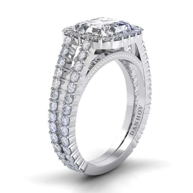 Danhov Carezza Asscher Cut Halo Engagement Ring in 14k White Gold