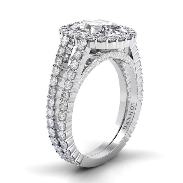Danhov Carezza Oval Cut Engagement Ring in 14k White Gold