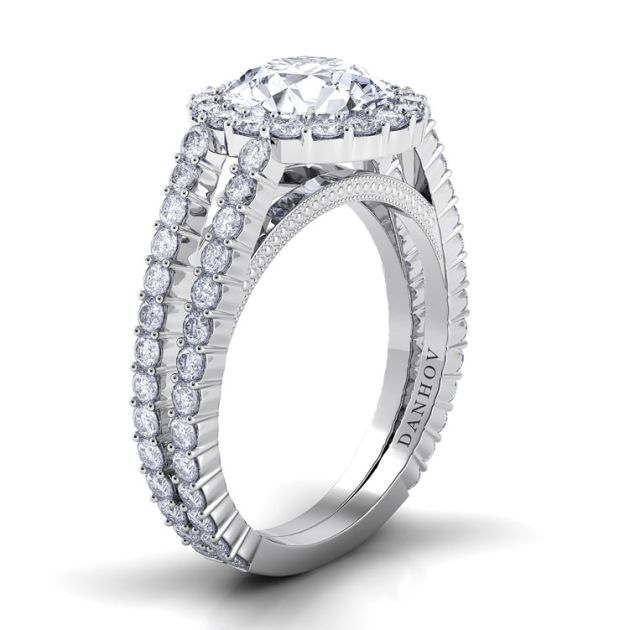 Danhov Carezza Double Halo Engagement Ring in 14k White Gold