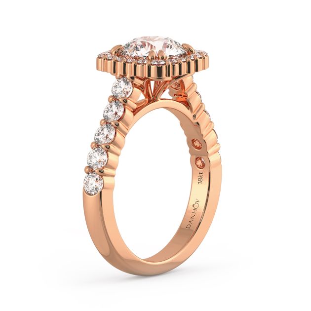 Danhov Carezza Unique Halo Engagement Ring in 18k Rose Gold