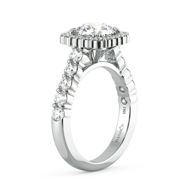 Danhov Carezza Unique Halo Engagement Ring in 18k White Gold