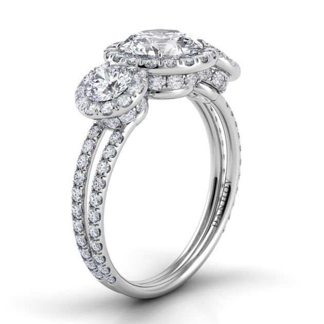 Danhov Solo Filo Unique Three Stone Engagement Ring in 14k White Gold