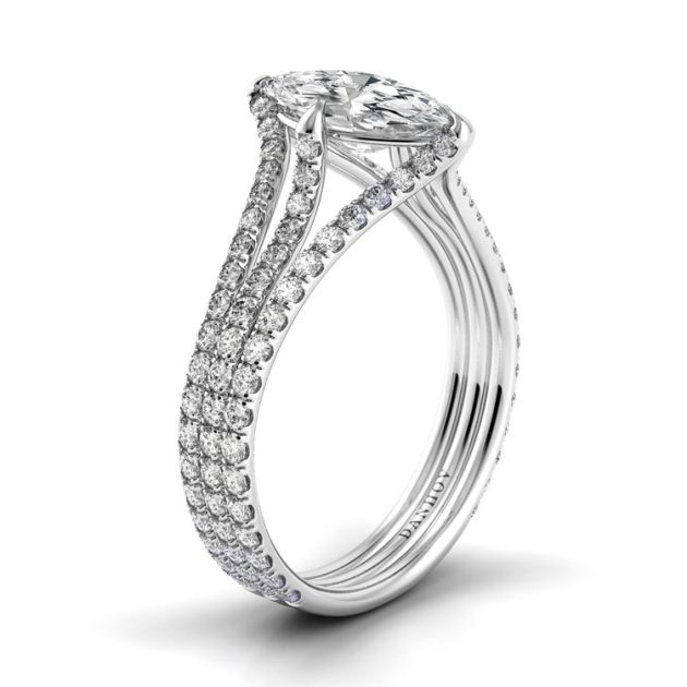 Danhov Solo Filo Triple Shank Marquise Engagement Ring in 14k White Gold