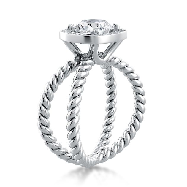 Danhov Eleganza Unique Design Engagement Ring with Halo in 18k White Gold