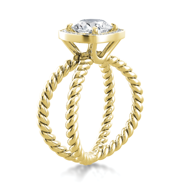 Danhov Eleganza Unique Design Engagement Ring with Halo in 18k Yellow Gold