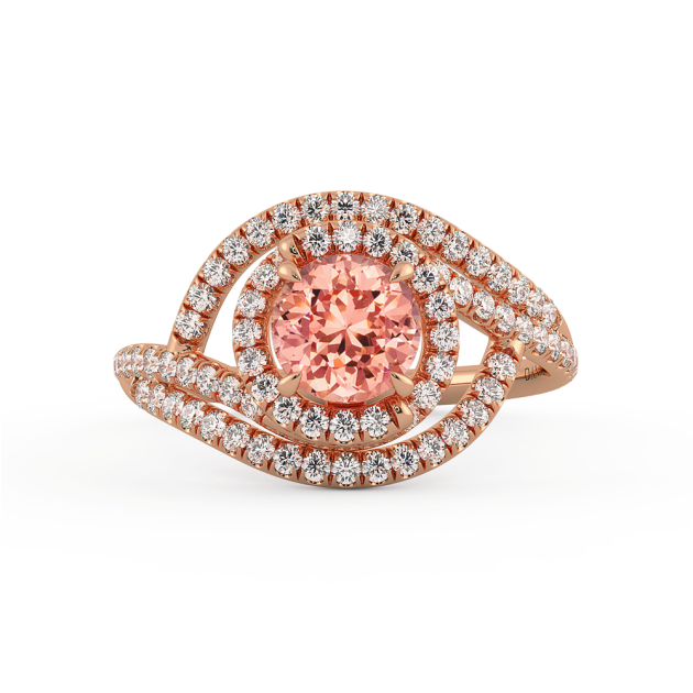 Danhov Abbraccio Double Swirl Peachy Pink Diamond Engagement Ring in 14k Rose Gold