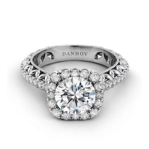 Danhov Petalo Single Shank Floral Engagement Ring in 14k White Gold