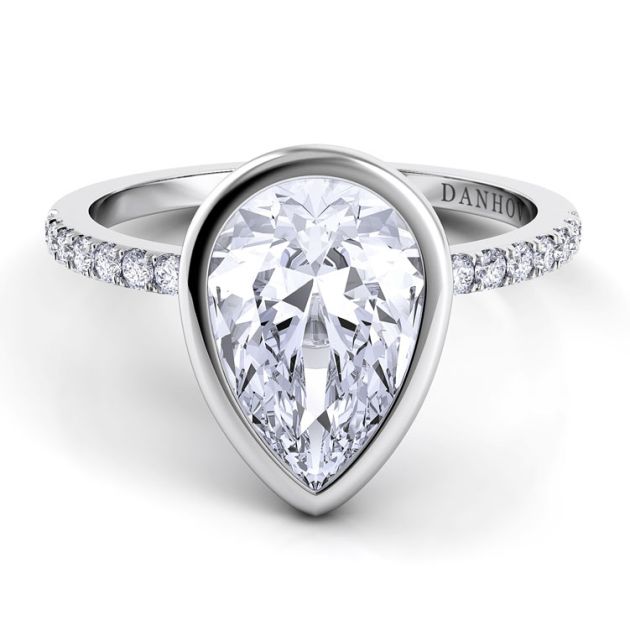 Danhov Per Lei Pear Diamond Engagement Ring in 14k White Gold