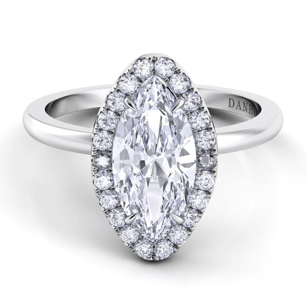 Danhov Per Lei Single Shank Marquise Engagement Ring in 14k White Gold