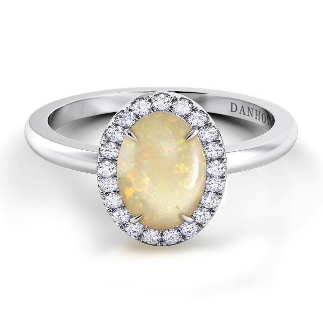 Danhov Per Lei Oval Opal Diamond Ring  in 14k White Gold