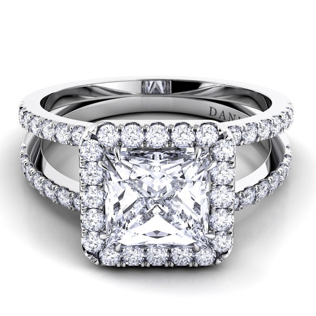 Danhov Per Lei Double Shank Princess Engagement Ring in 14k White Gold