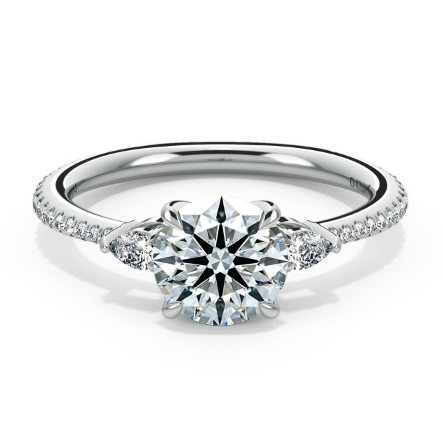 Norme de Danhov Three Stone Ladies Engagement Ring in 14k White Gold