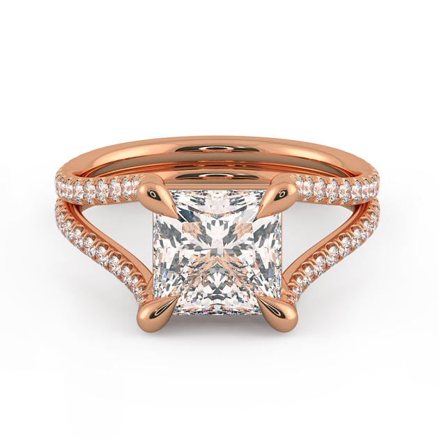 Danhov Per lei Double Shank Princess Cut Engagement Ring in 14k Rose Gold